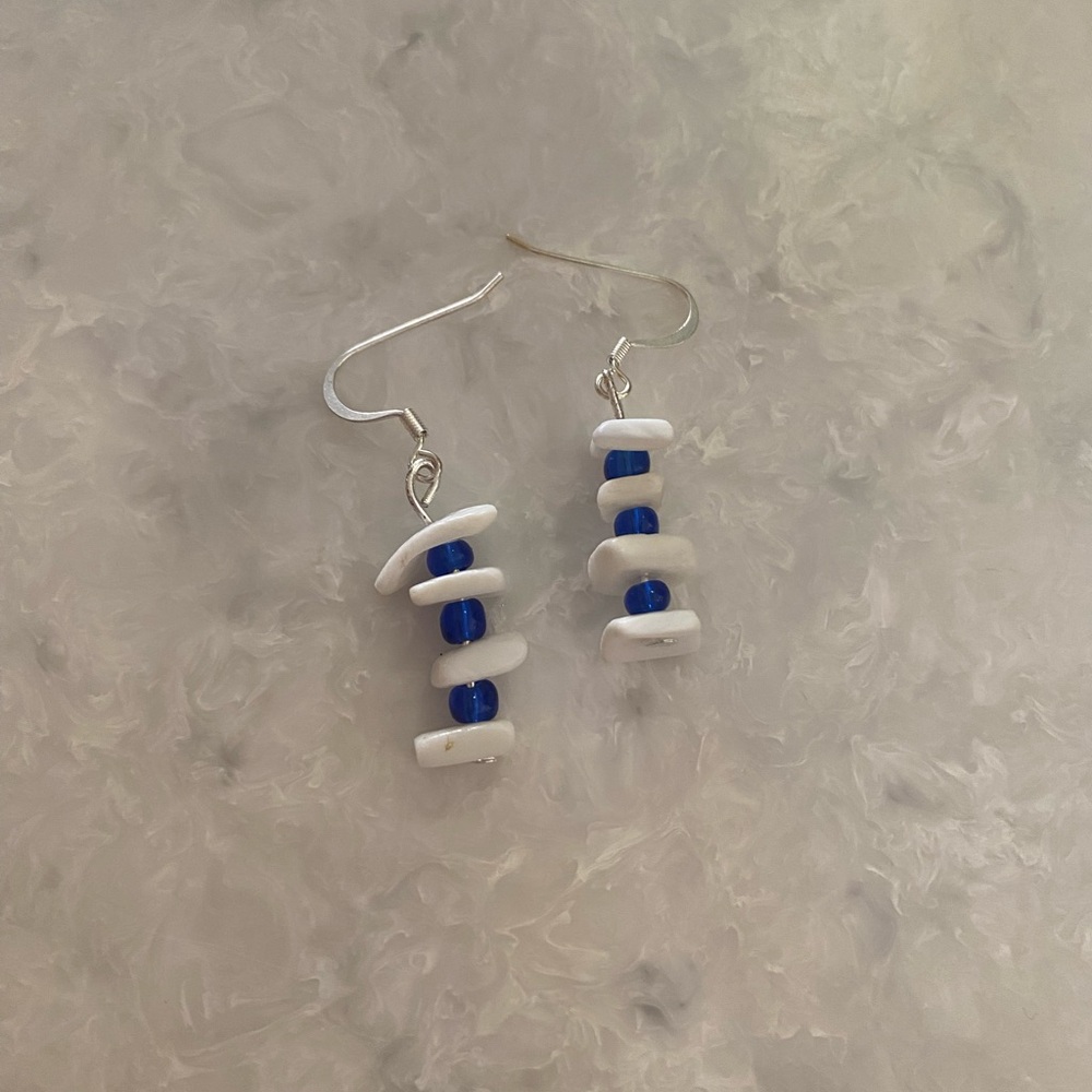 Blue and White Dangle Earrings